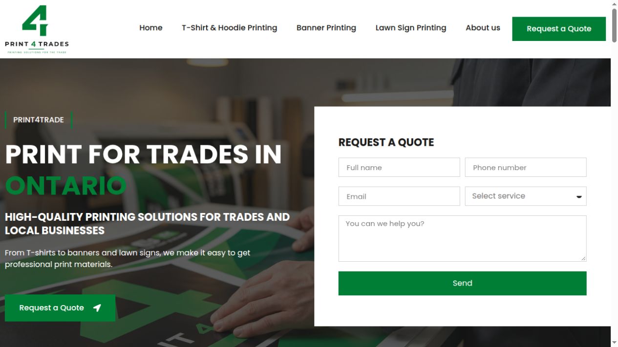 Print 4 Trades website on desktop